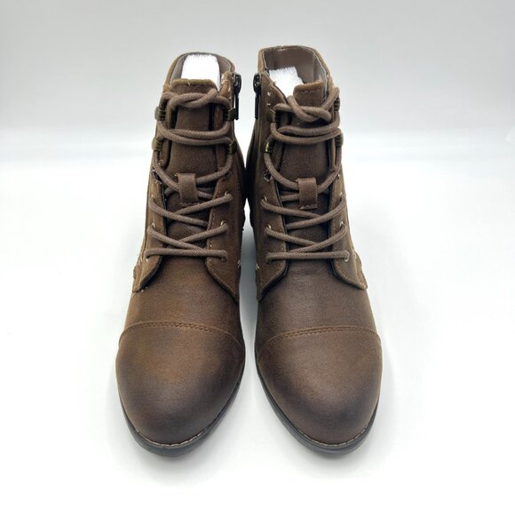6.5W 6.5 WIDE WIDTH‎ Bella-Vita Womens Brown Lace Up Heeled Combat Boots Shoes - Picture 2 of 13